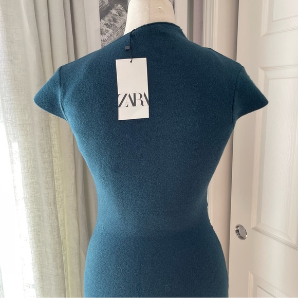 Zara Mock Neck Short Knit Teal Dress Size S - Picture 4 of 11